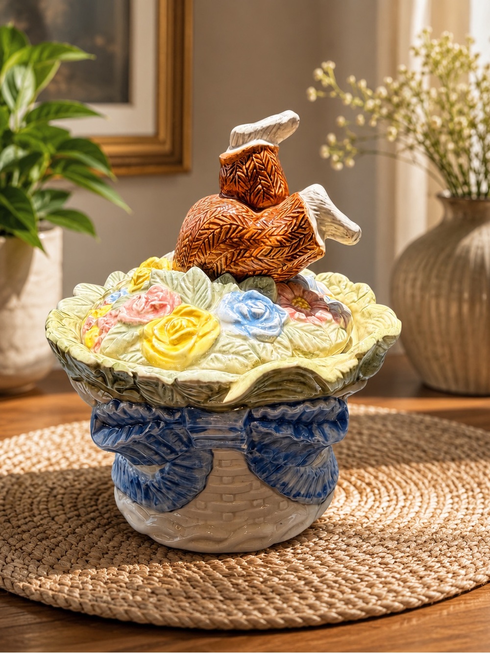 1989 Fitz and Floyd Bunny Rabbit Basket